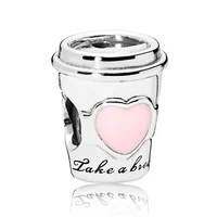 original moments pink enamel takeaway coffee drink to go beads charm fit pandora 925 sterling silver bracelet bangle diy jewelry