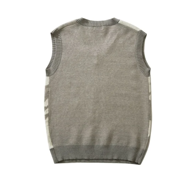 2022 New Cartoon V-neck Vest Sweater Men's Autumn Winter Fashion Japanese Couple Sweater Sleeveless Vest Sweater Blue