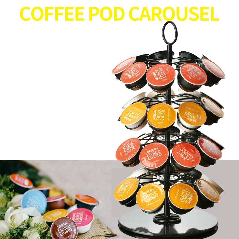 

Dolce Gusto Nespresso K-cup Coffee Capsule Holder Stand Rotary Coffee Pod Tower Rack 360 Rotatable Coffee Pods Storage Shelves