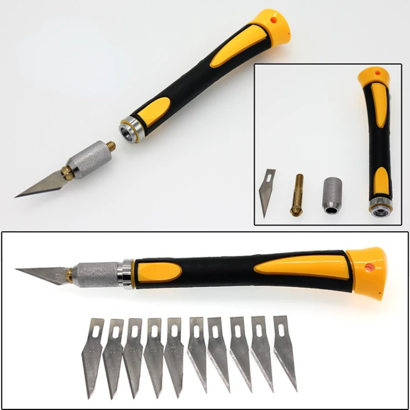 

Non-slip Metal Scalpel + 11 pcs SK5 Blades Wood Carving Knives Fruit Food Craft Sculpture Engraving Knife Hand Tools WL-9302S