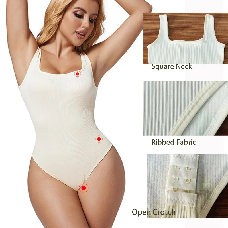 GUUDIA XXXL Ребристая майка Боди с квадратным вырезом контролем Бесшовные боди