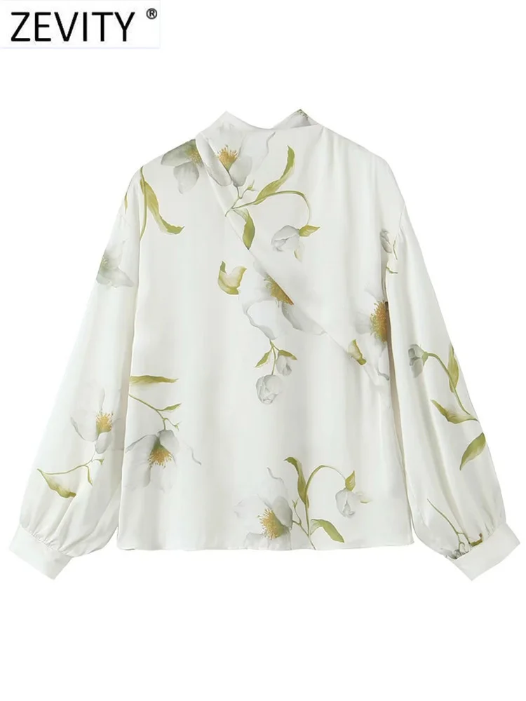 

Zevity Women Fashion Floral Print Back Bow Tied Satin Smock Blouse Office Lady Chic Elegant Long Sleeve Shirt Blusas Tops LS4850