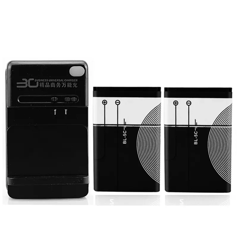 

fashionable 2pc BL-5C Battery + Wall Charger for Nokia 1112 1208 1600 1100 1101 n70 n71 n72 n91 e60 BL5C BL-5C Replacement Bac