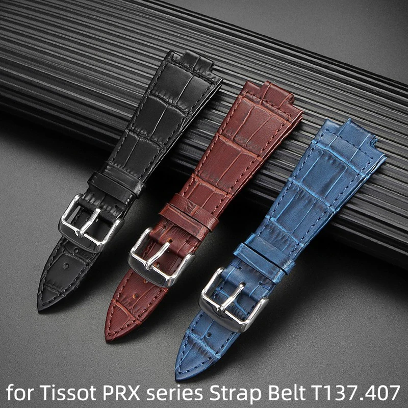 Фото Мужской кожаный ремешок для часов Tissot PRX series 26x12 мм (пряжка 18 мм) с выпуклым концом