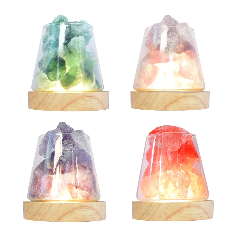 

Natural Himalayan Salt Table Lamps Night Light Natural Raw Stones Crystal Essential Oil Diffuser Nightlight Decor