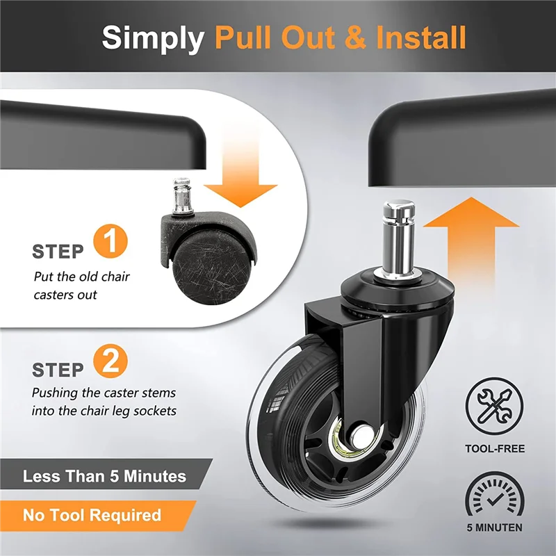 Колеса для офисного стула вынос 10 мм совместимые с фирменными стульями сменные