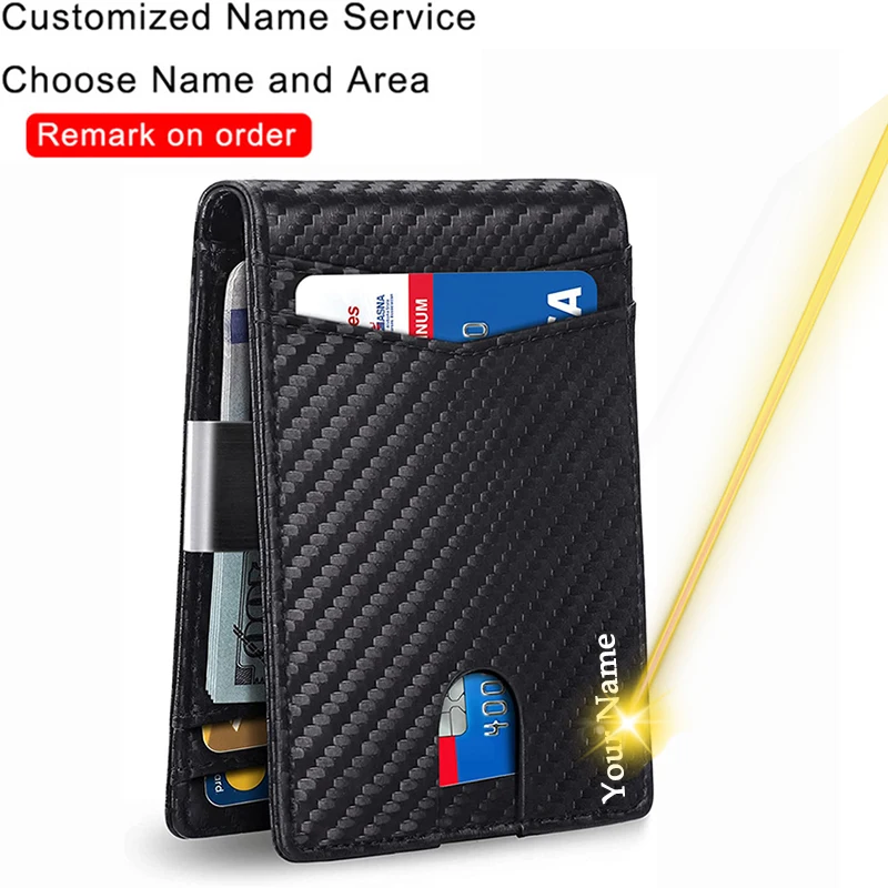 2023 New Custom Men Wallet Credit Card Holder RFID Blocking Cow Genuine Leather Wallet Card Holder with ID Window & Money Pocket