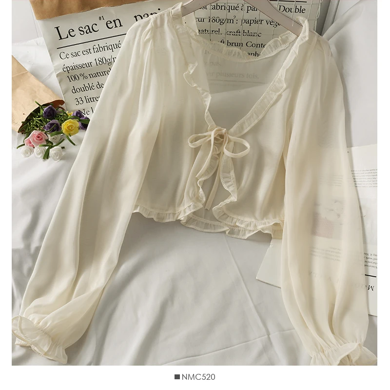 

Ruffles Drawstring Blouse Chiffon Butterfly Blouses Women Thin Blusas Y2k Shirt V Neck Crop Top Sweet Blusa Feminina Dropship