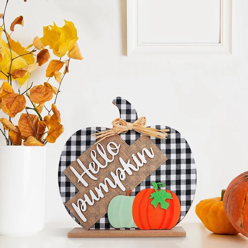 

1 PCS Fall Decor Fireplace And Desk Decor Farmhouse Fall Decorations Wooden Pumpkin Sign For Table For Home