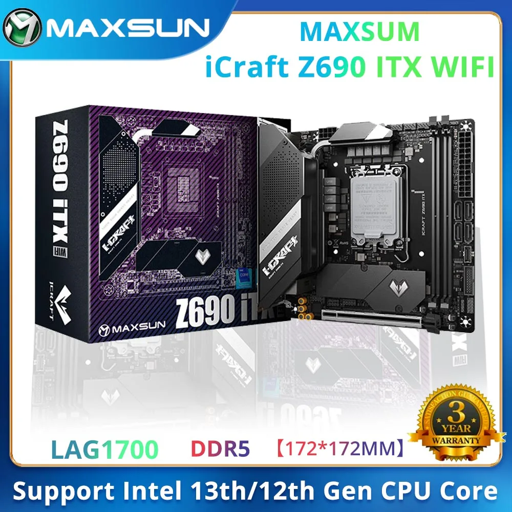 MAXSUN мини материнская плата MS-iCraft Z690 ITX WIFI DDR5 PCIe 4,0 SATA3.0 USB3.2 M.2 поддержка LGA1700 DDR5 RGB Core (12600K/12700K)