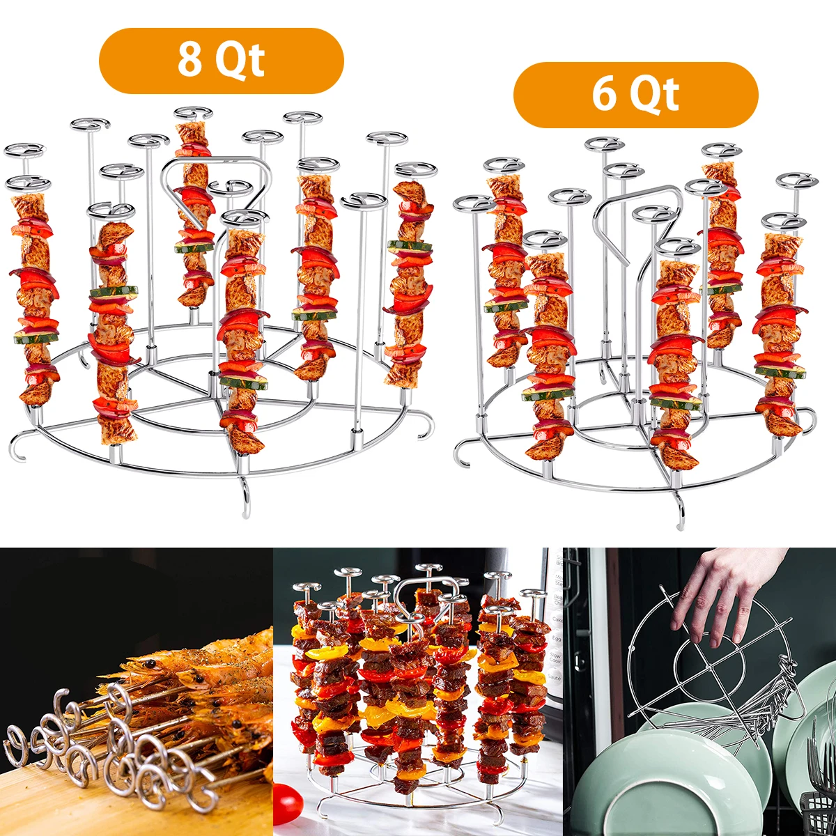 

Air Fryer Skewer Stand for Ninja Foodi 6Qt 8Qt Vertical Skewers Holder with Stand Stainless Steel Air Fryer Accessories