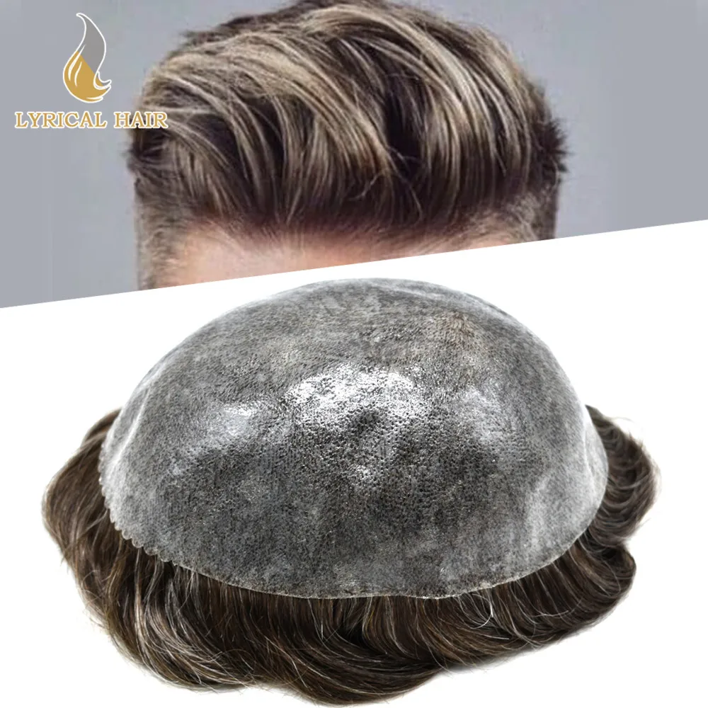 Male Hair Prosthesis Mens Toupee Full Poly Skin 0.10mm-0.12mm Injected Pu Hair System Hairpieces Male Wig for Hair Loss Solution