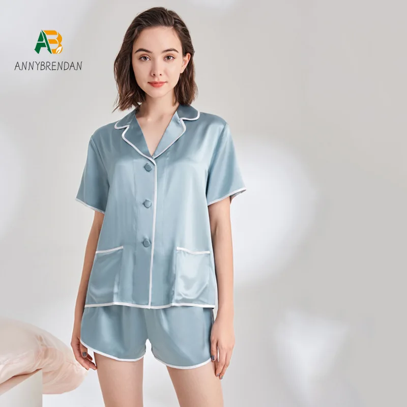 

22Mm 100% Silk Nightwear Set Short Sleeve Shorts for Women Summer Fresh Candy Pijama Luxry Mulberry Silk Pajamas Ropa De Dormir
