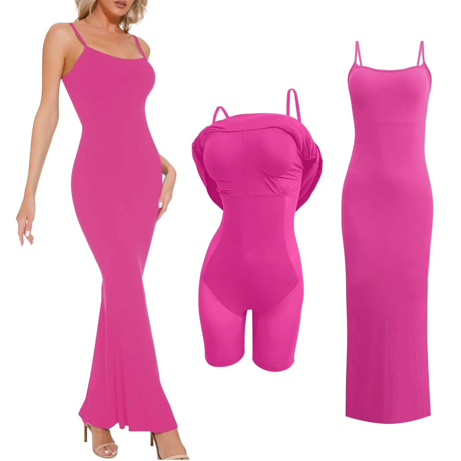 

Women'S Body Shaping Dress Set With Breast Pad Built In Body Shaping Underwear 8 In 1 Women'S Cocktail Two Piece Solid Dress