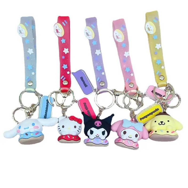 

New Kuromi Keychain Kawaii Sanrio Hellokitty Mymelody Pompom Purin Cartoon Donut Car Key Pendant Girl's Backpack Toy