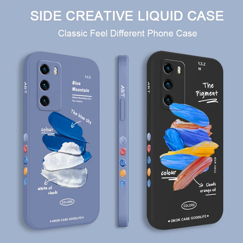 

Colorful Pigments Phone Case For Huawei P40 P50 P30 P20 Pro Lite Nova 5t Y7A Mate 40 30 20 Pro Lite Liquid Silicone Cover