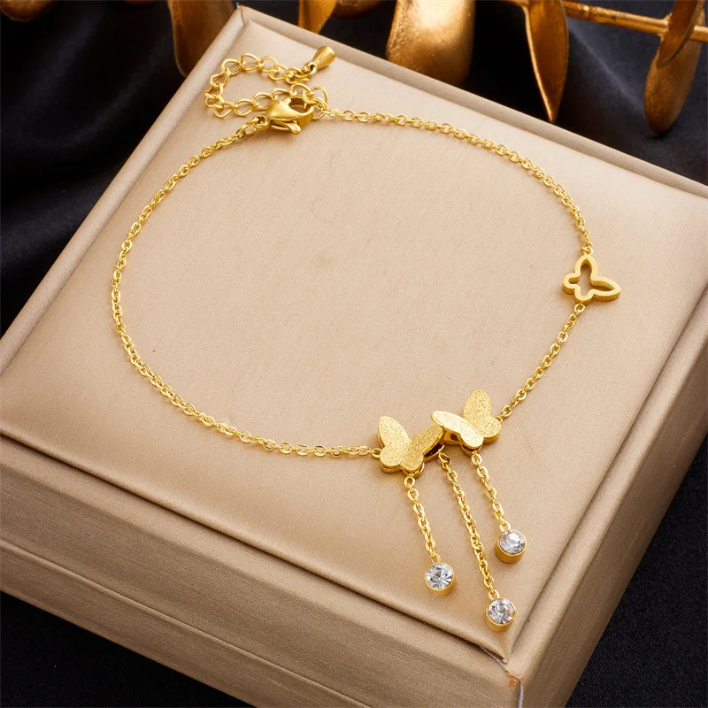 

316L Stainless Steel Butterfly Zircon Charm Anklets For Women Girl New Trend Leg Chain Waterproof Jewelry Gift Dropshipping