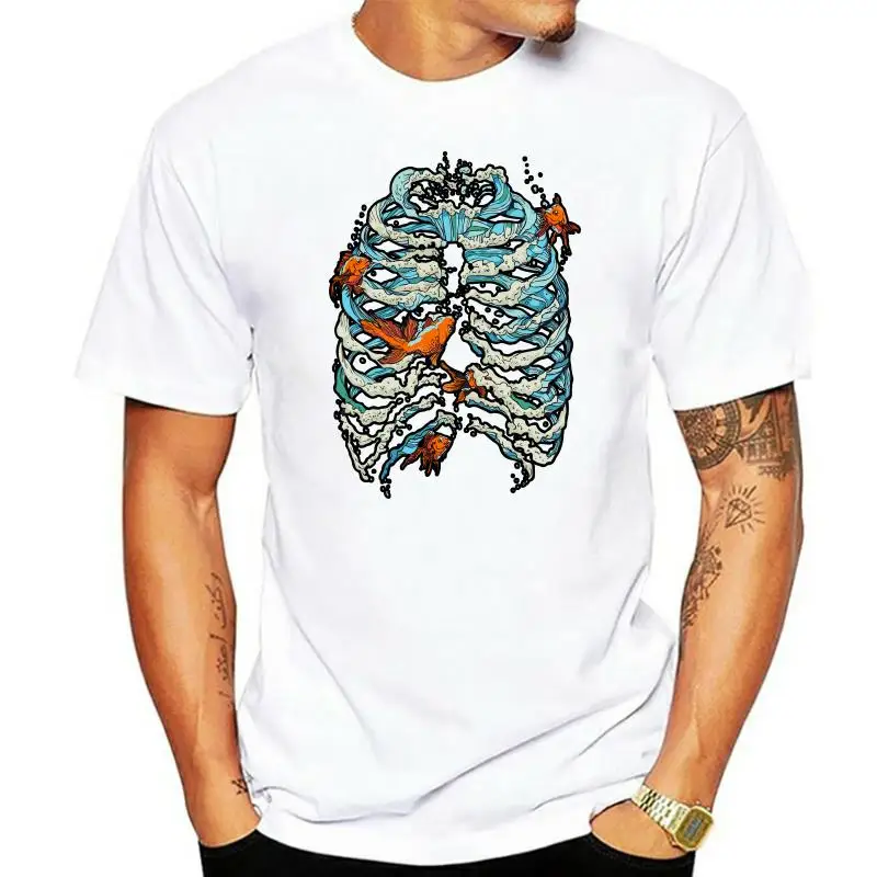 

Koi Carp Fish Chest Skeleton Black Tshirt Casual Lovers Day Cotton Discount Men Tops Tees Fall Winter Camisa Tee Shirt