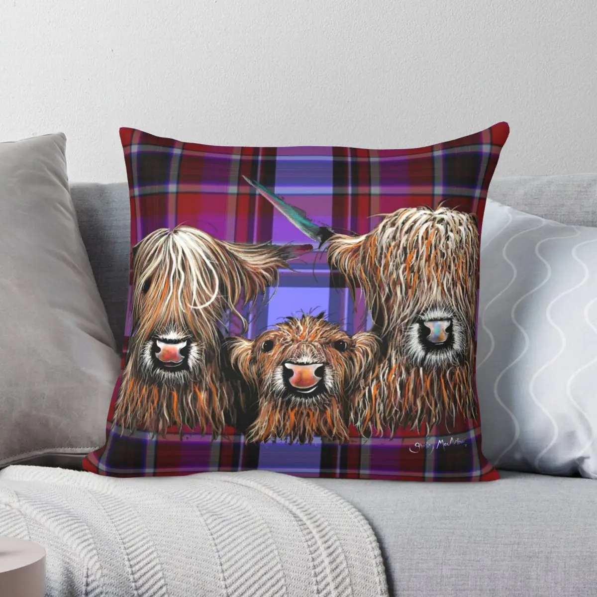 Scottish Highland Cow Square Pillowcase Polyester Linen Velvet Creative Zip Decorative Throw Pillow Case Car Cushion Cover