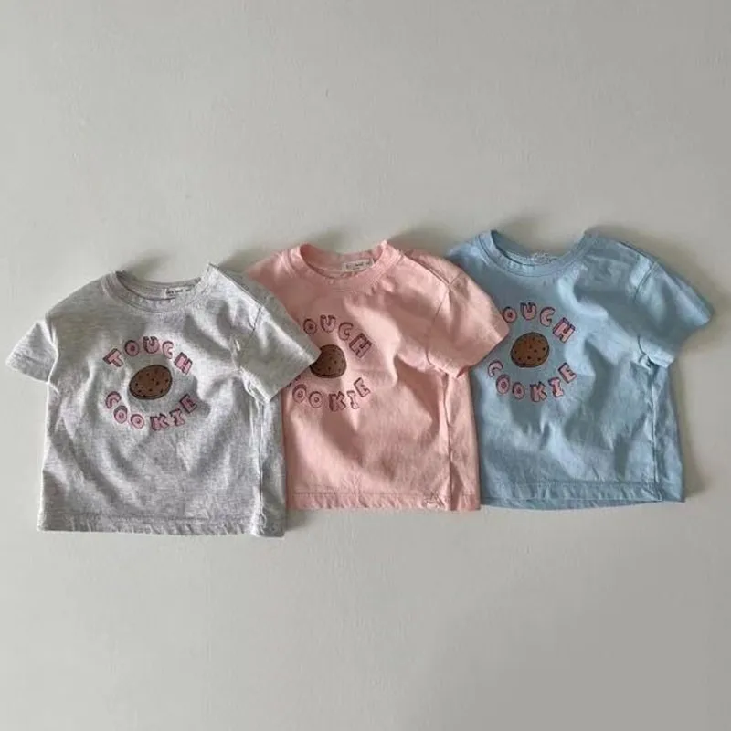 

Baby Girl Sweet Cookies T-shirt Toddler Summer Candy Color Short Sleeves Tops Boy Casual All-match Cotton Thin Tshirt