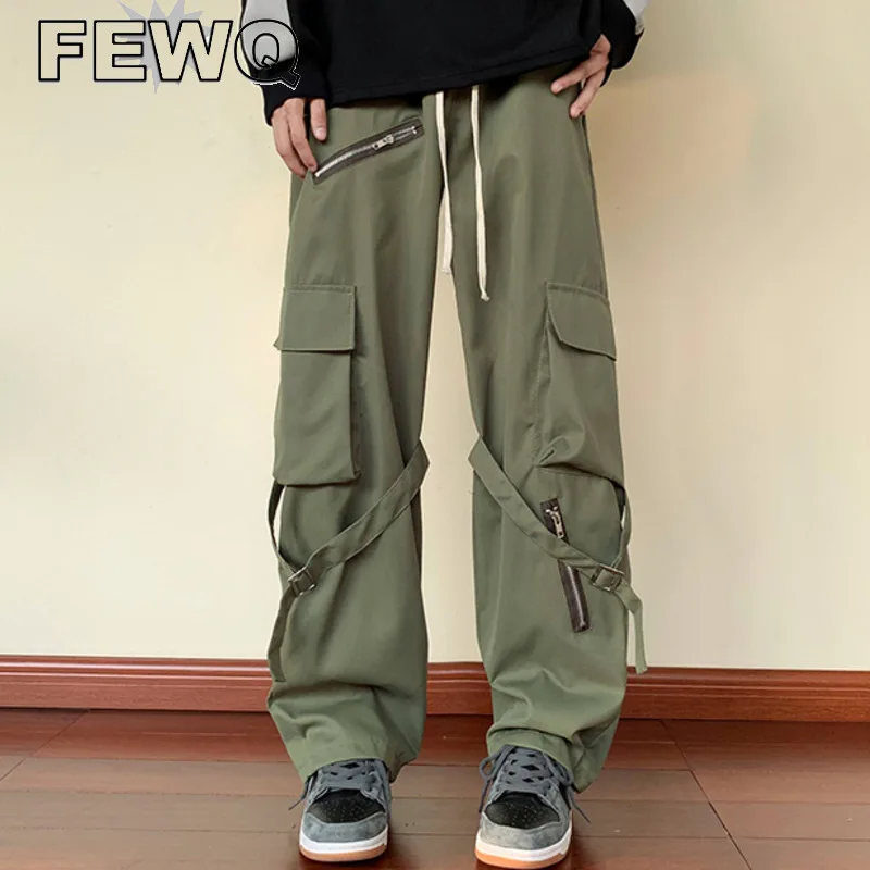 

Мужские повседневные брюки FEWQ, однотонные брюки в японском стиле на завязках, комбинезоны с несколькими карманами, Свободные Комбинезоны, н...