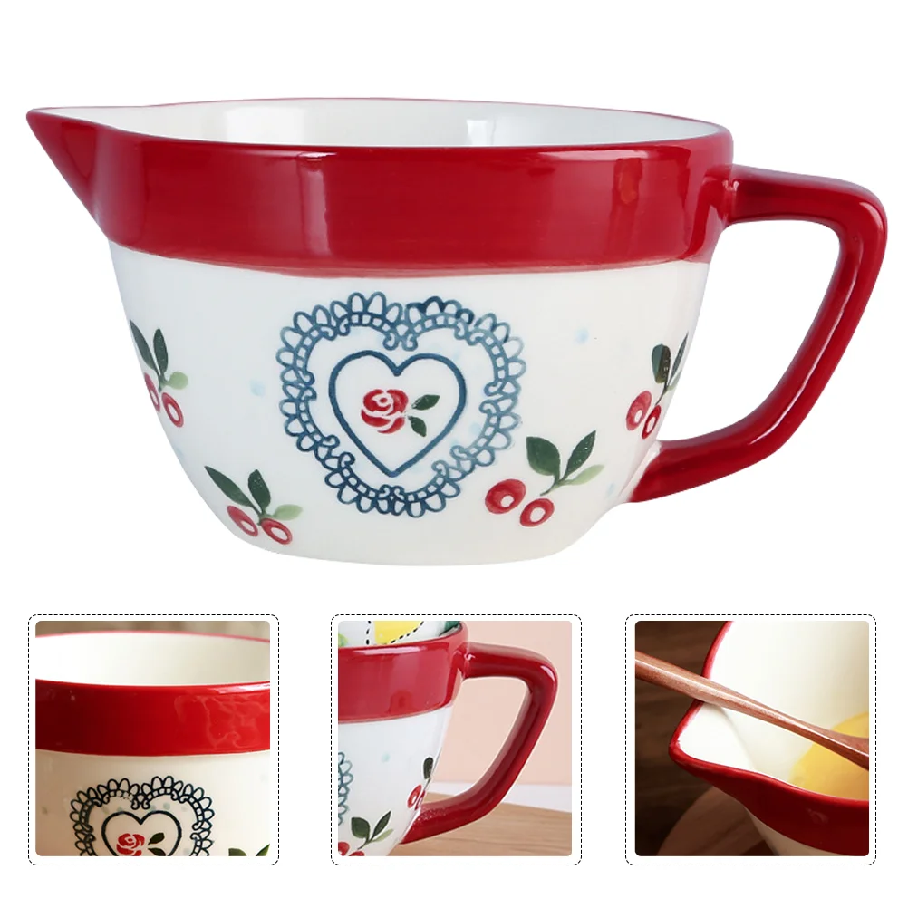 

Egg Mixing Bowl Ceramic Pour Spout Large Capacity Mixing Bowl Egg Beater Bowl