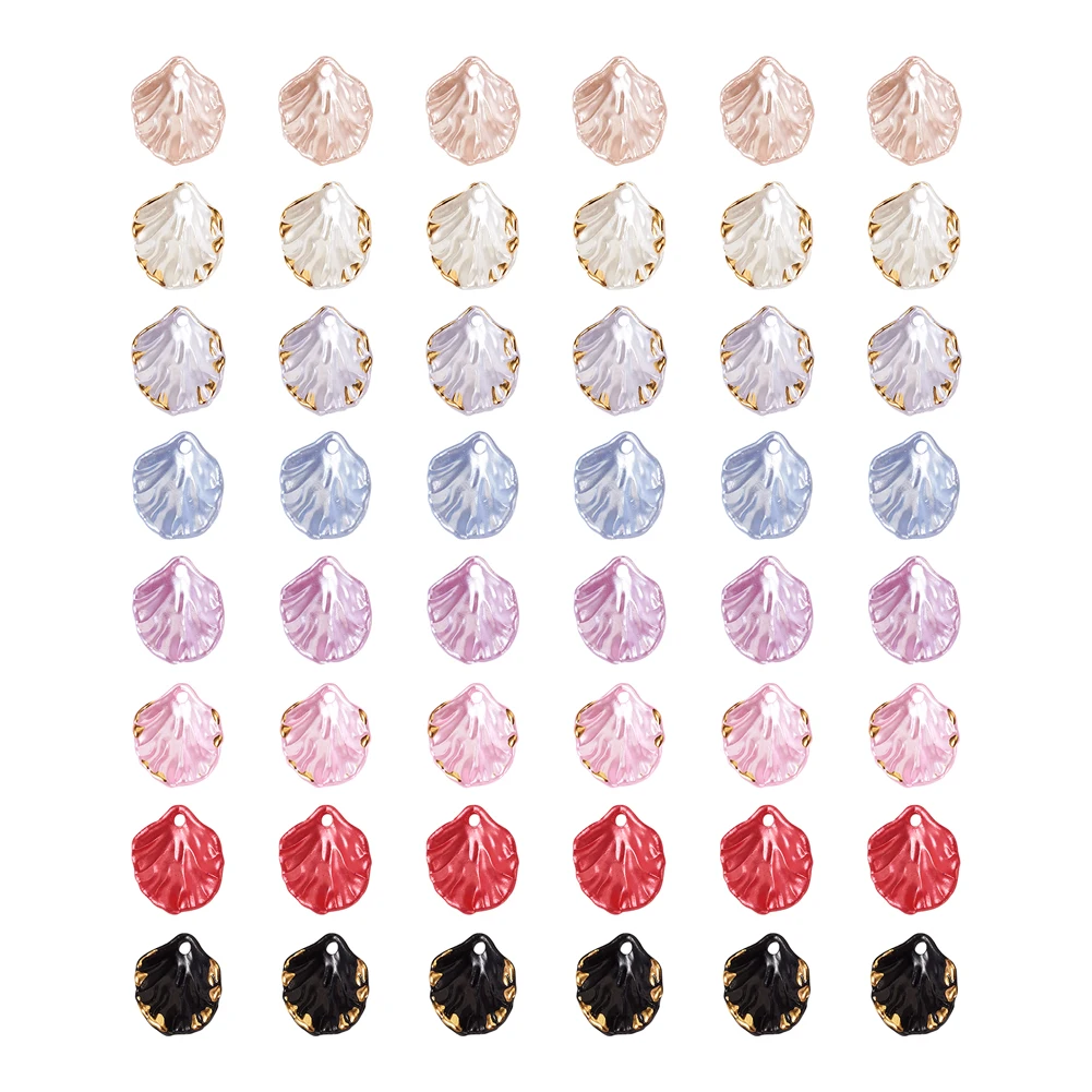 

160pcs Flower Petal Resin Charms Imitation Shell Pearl Color Plated with Hot Stamping Pendant for Brooch Earrings Jewelry Making
