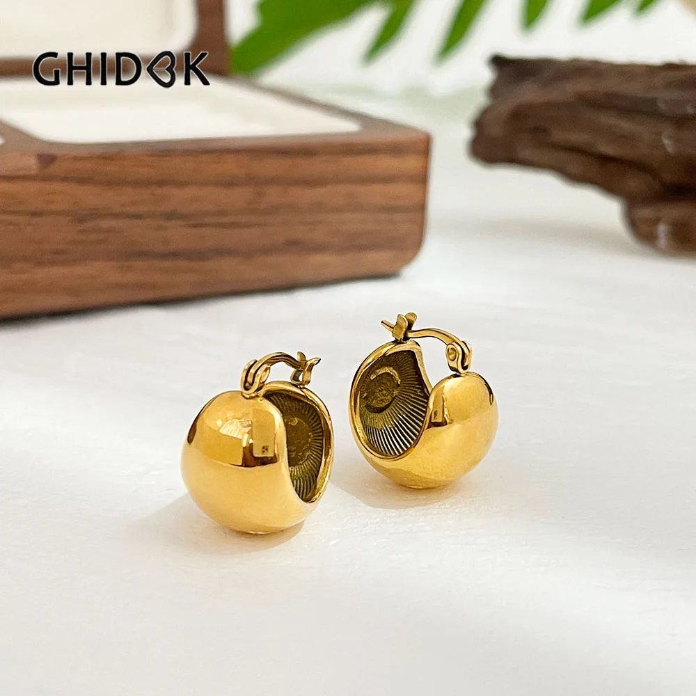

Ghidbk Non Tarnish 316L Stainless Steel 18K Pvd Gold Plated Dome Hoop Earrings Chunky Thick Ball Huggie Earrings Minimalist Gift