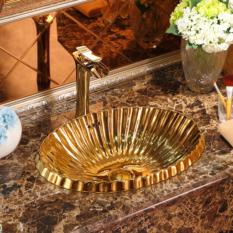 

Tuhao Jin Tai Shang Pan Toilet Creative Wash Basin Oval Gold Wash Basin Art Basin Wash Basin