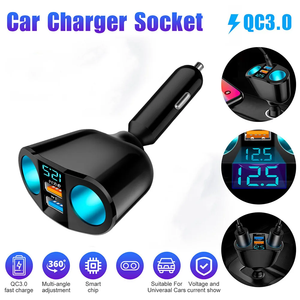 

USB Charging Car Charger Car Accessories QC3.0 Dual USB Splitter Power Voltage Indicator Voltage Monitoring-Low Adapter Charger