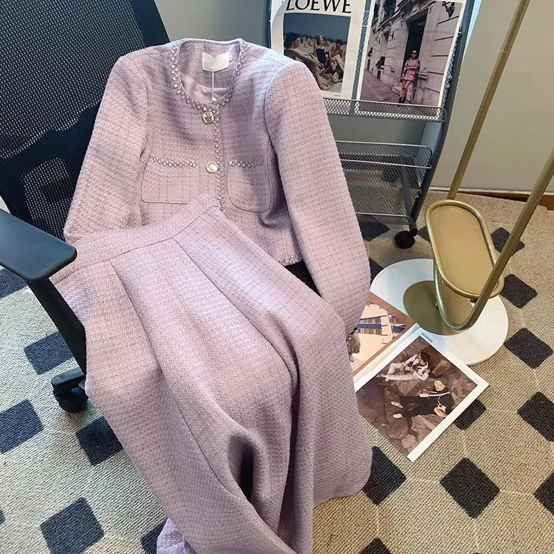 

Женский комплект из двух предметов, маленький однобортный короткий пиджак и юбка средней длины с высокой талией в Корейском стиле, осень