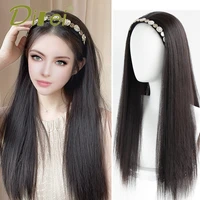 difei synthetic long straight hair hoop wig daily wear woman half head cover fake hair natural black heat resistant