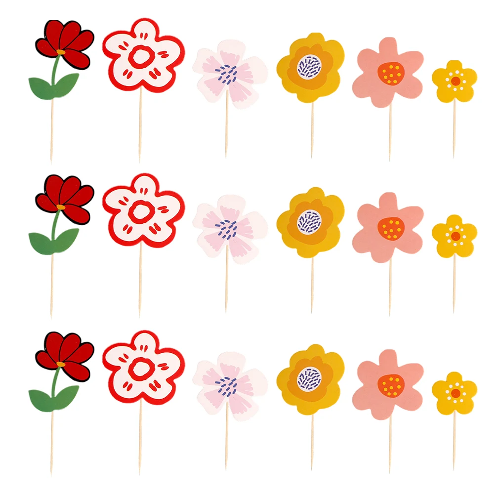 

60pcs Girl Birthday Party Cake Decorations Flower Cupcake Cake Picks for Mother's Day Birthday Party Cake Topper Decorations