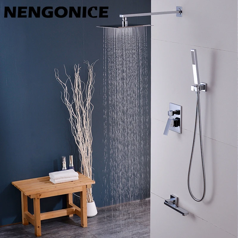 Shower Set Hotel Bathroom Concealed Wall-Mounted Cold And Hot Simple Chrome