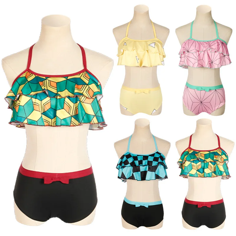 

Купальный костюм с аниме кимetsu No Yaiba, накидка на бикини для девушек, Женская милая Дизайнерская одежда для плавания, сексуальный купальный костюм для женщин, рассекающий демонов