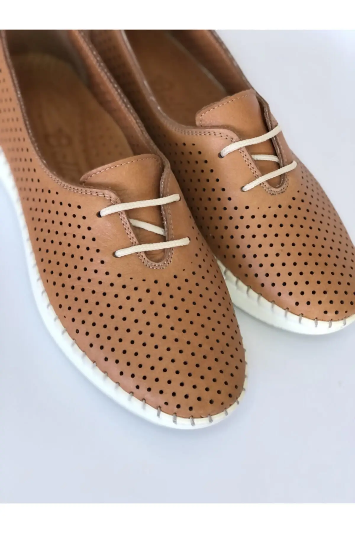 

Women Flats Shoes Genuine Leather Tobacco Lace-Up Fashion Flats For Ladies Casual Shoes Elegant Flat Summer Footwear