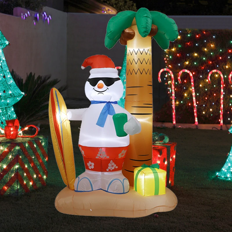 2 4 м Рождественская надувная пальма со снеговиком для серфинга светодиодной