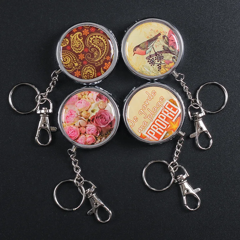 

Mini Stainless Steel Cigarette Ashtray Portable Pattern Cigar Ashtray Keychain Outdoors Car Pocket Ash Key Ring