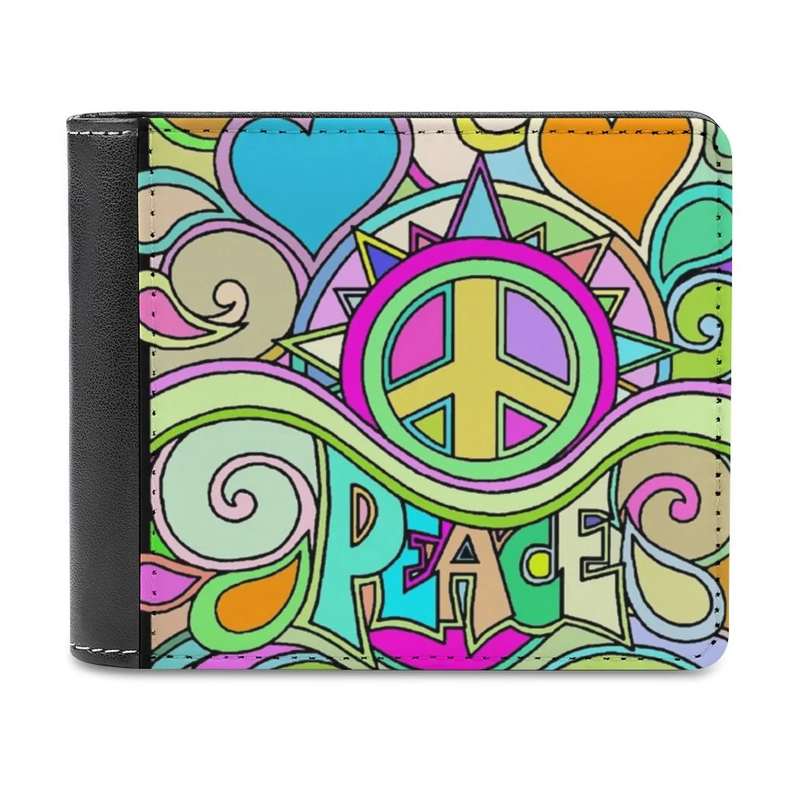 

Psychedelic Hippy Retro Peace Art Leather Wallet Men's Wallet Purse Money Clips Hippie Flower Power Peace Retro Colorful Sign