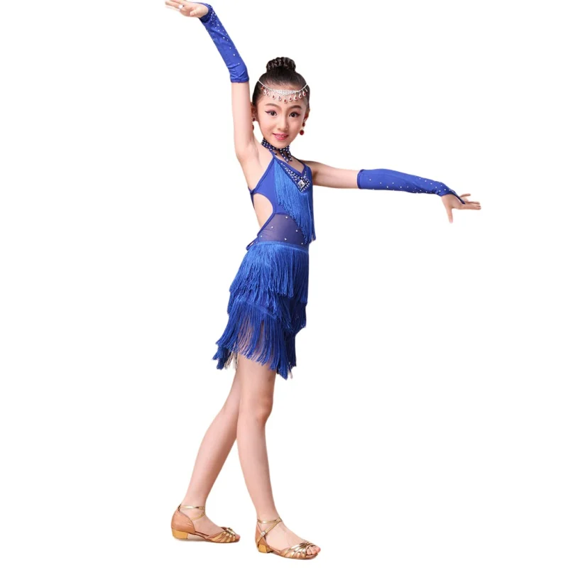 Girls Dance Outfits Cha Cha Dress Kids Tango Skirt Carnival Wear Dancewear Latin Salsa Costumes Tassel Dancing Dress