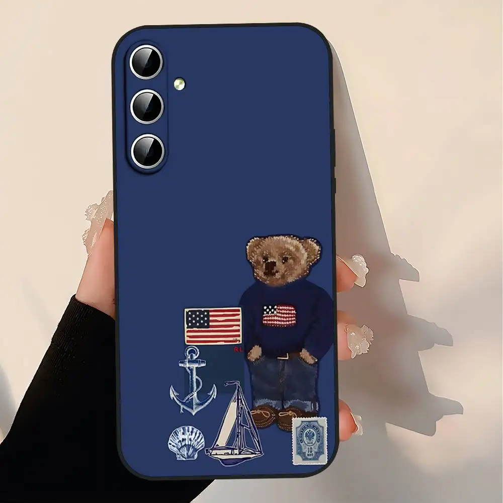 Фото Чехол для телефона с мультяшным медведем P-Polo-S для Samsung S24/S25/S22 S30/A51 52/Lite/Ultra/5G/Plus/FE - тонкая противоударная черная защита №4