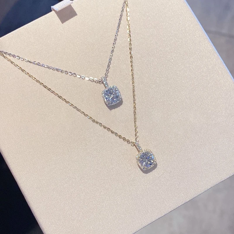 

925 Sterling Silver Square Necklace Zirconia Geometric Shape Charm Simple Choker Party Gift Women Fine Jewelry Free Shipping
