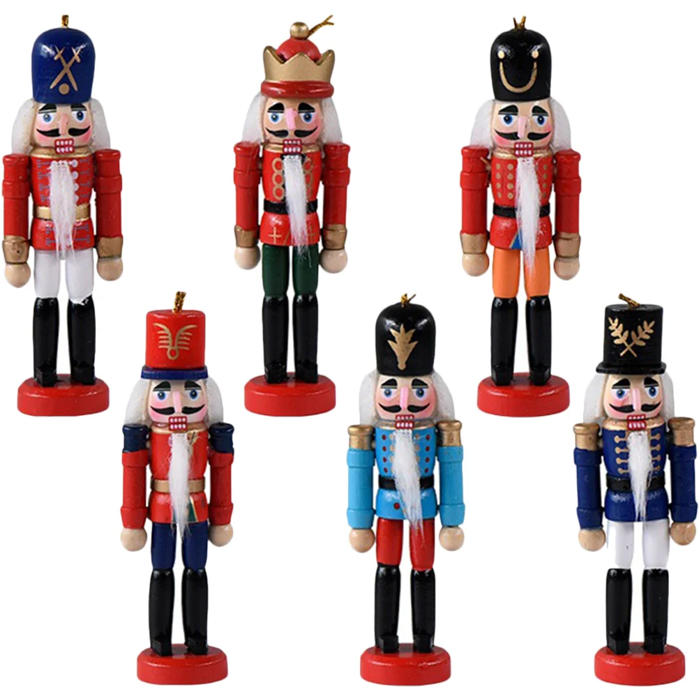 

4/5/6pcs 13cm Mini Nutcracker Soldier Puppet Doll Figurines Wooden Hanging Pendants Christmas New Year Decoration