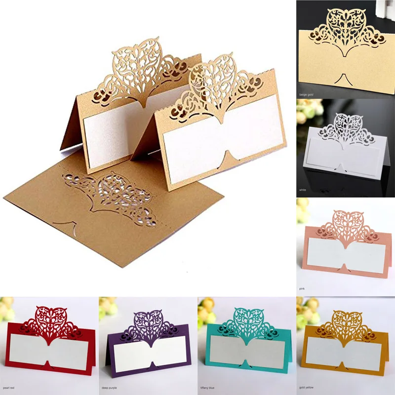 

50Pcs Place Cards Seat Card Wedding Birthday Butterfly Reception Table Party Decor Vintage Table Number Name Laser Cut Heart