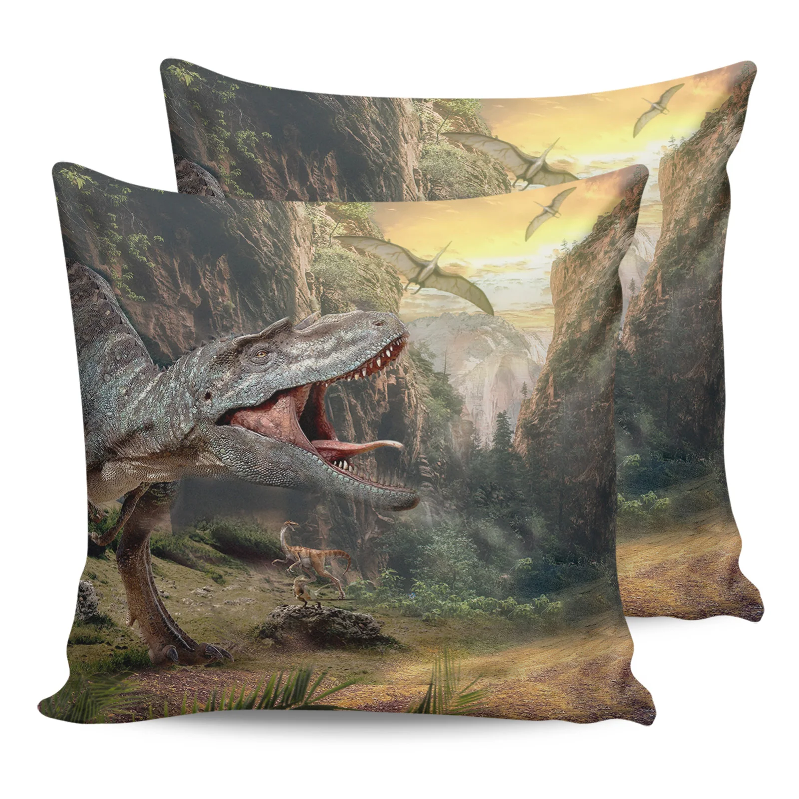 

3D Dinosaur Primeval Forest Pillowcase Two Piece Set Home Sofa Decor Cushion Cover Pillowcase Bed Pillow Cover Printed Pattern