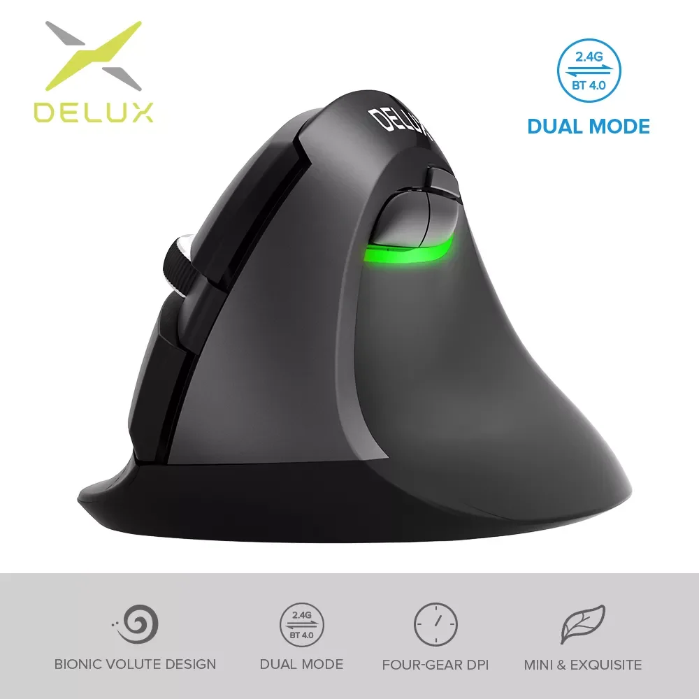 

Delux M618Mini DB 2.4GHz Wireless Vertical Mouse 6 Button 2400 DPI Ergonomic Design Computer Mini USB Mice For Windows Laptop PC