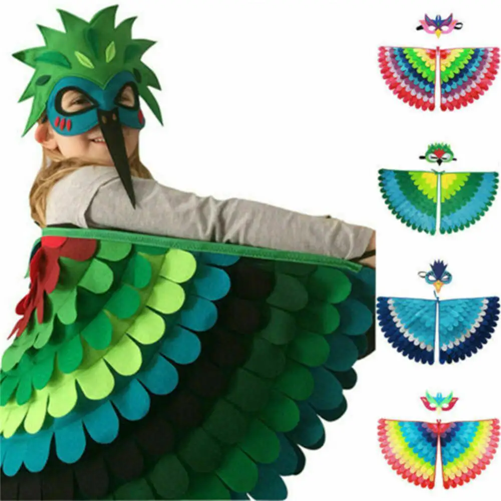 

Kids Halloween Costume Owl Bird Wing With Mask Boy Girls Masquerade Cosplay Props Halloween Bird Cloak Felt Cape Dress Up