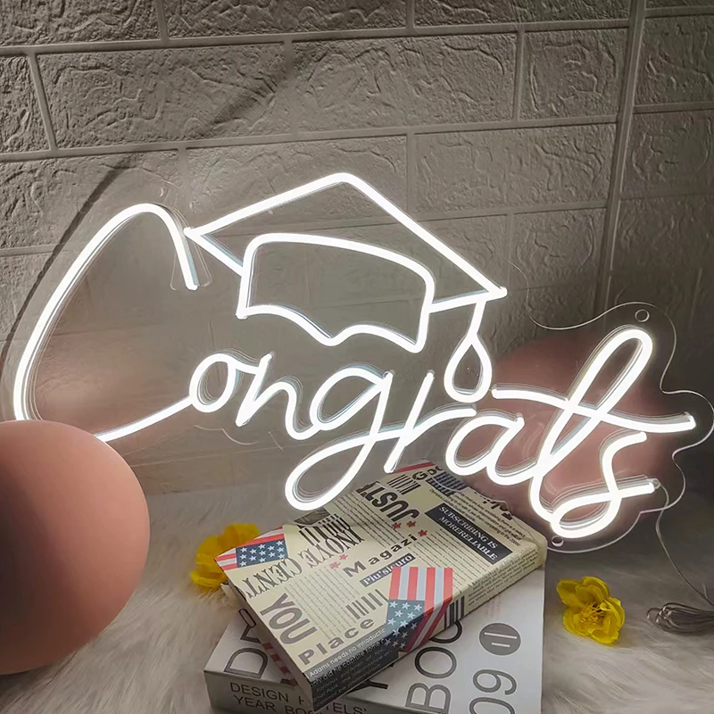 Congrats Neon Sign for Graduation Party Decor Custom Letter Neon Light Acrylic 50*30cm Pink Sign Lights for Bar Home Bedroom