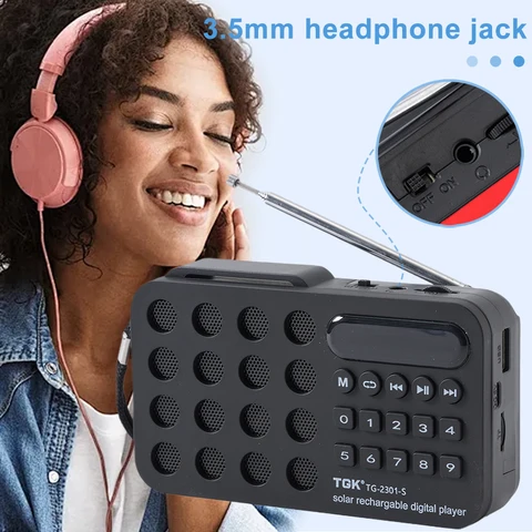 Мини-портативное карманное FM-радио BT с солнечной зарядкой/перезаряжаемой батареей, аварийное маленькое радио, встроенный динамик, MP3-плеер