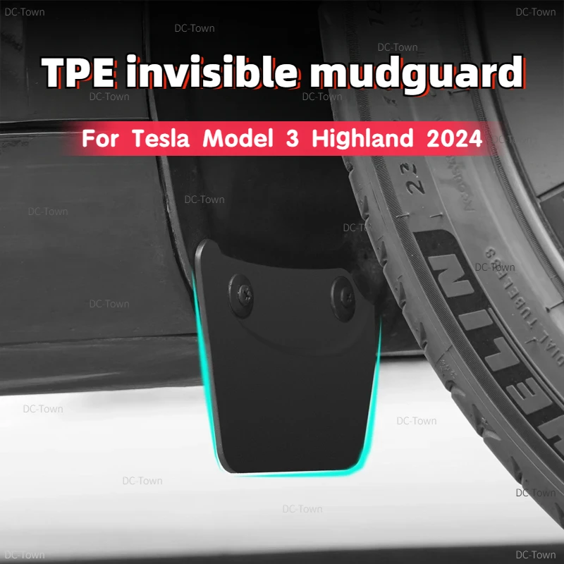 Брызговики Tesla 2024 New Model 3 Highland невидимые для колес ТПЭ грязевые крылья аксессуары